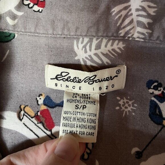 Vintage Eddie Bauer Womens Flannel Pajama Set Sz S Gray Winter Novelty Print PJs - Picture 11 of 16